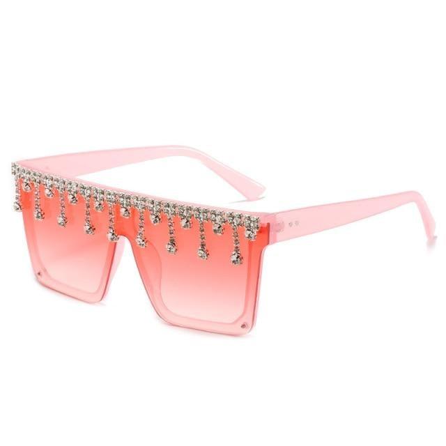 Oversize Square Crystal Sunglasses, Flat Top Oversized Sunglasses In Different Shades New Sun Wear Crystal Diamond Luxury Style Shades