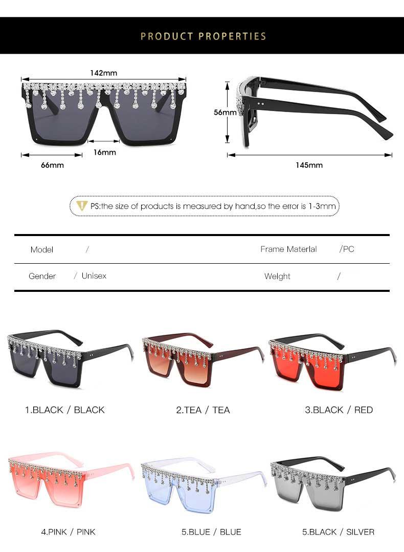 Oversize Square Crystal Sunglasses, Flat Top Oversized Sunglasses In Different Shades New Sun Wear Crystal Diamond Luxury Style Shades