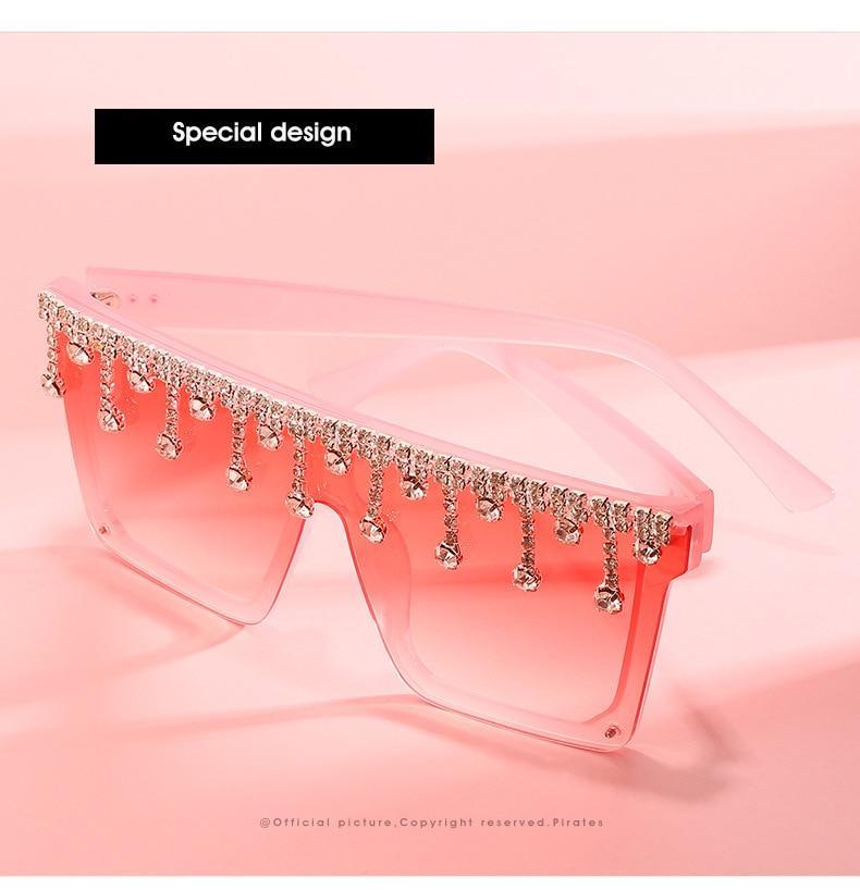 Oversize Square Crystal Sunglasses, Flat Top Oversized Sunglasses In Different Shades New Sun Wear Crystal Diamond Luxury Style Shades