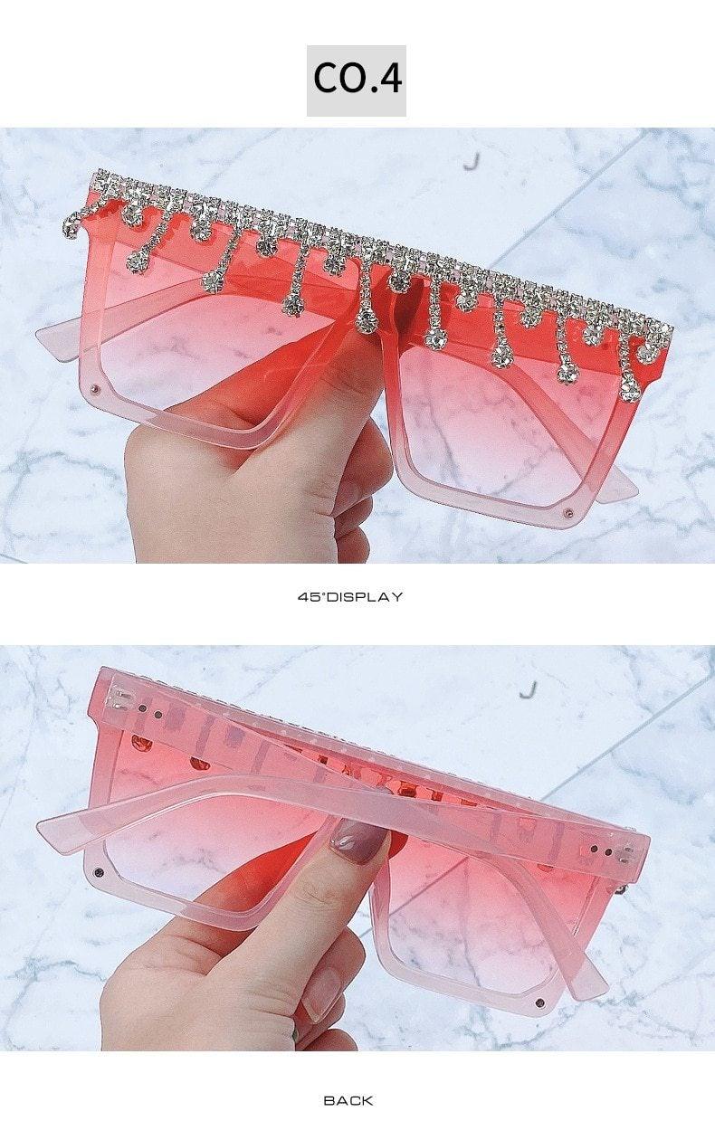 Oversize Square Crystal Sunglasses, Flat Top Oversized Sunglasses In Different Shades New Sun Wear Crystal Diamond Luxury Style Shades