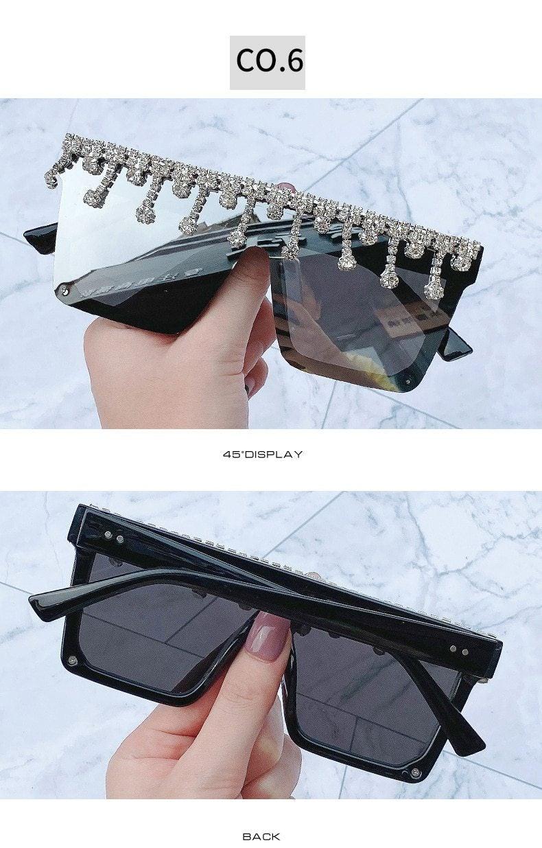 Oversize Square Crystal Sunglasses, Flat Top Oversized Sunglasses In Different Shades New Sun Wear Crystal Diamond Luxury Style Shades