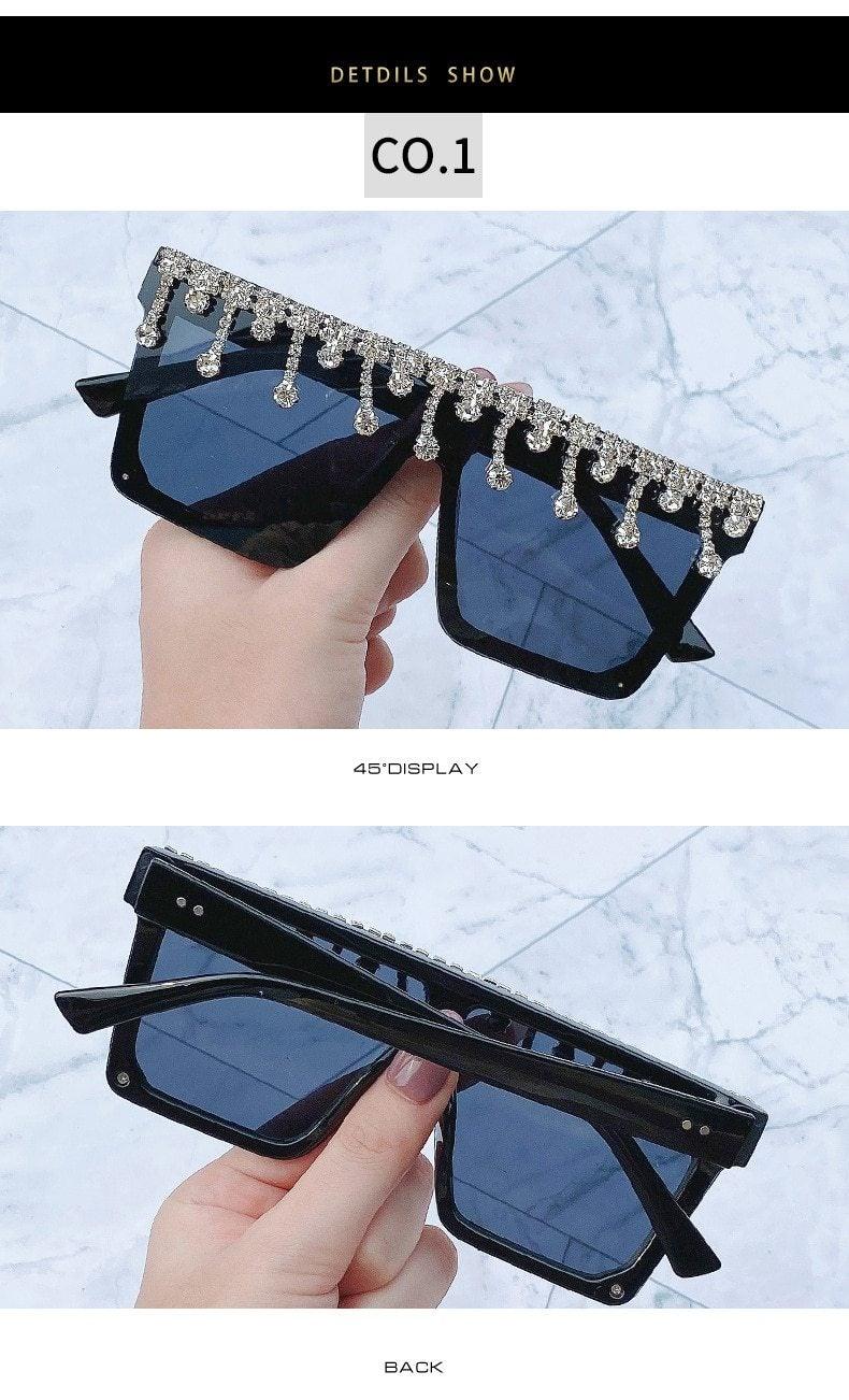 Oversize Square Crystal Sunglasses, Flat Top Oversized Sunglasses In Different Shades New Sun Wear Crystal Diamond Luxury Style Shades