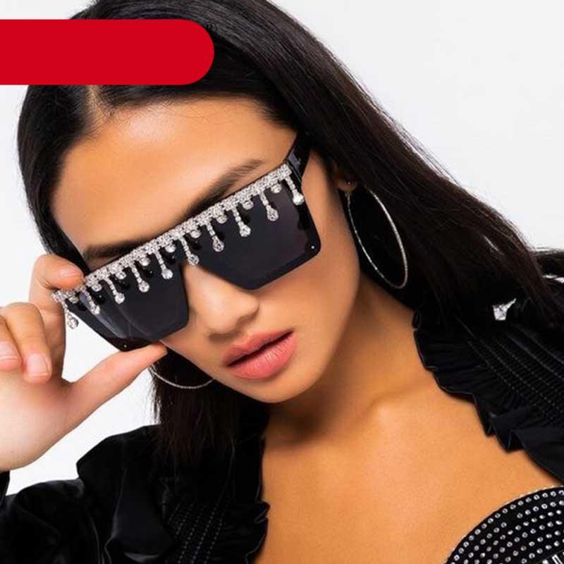 Oversize Square Crystal Sunglasses, Flat Top Oversized Sunglasses In Different Shades New Sun Wear Crystal Diamond Luxury Style Shades