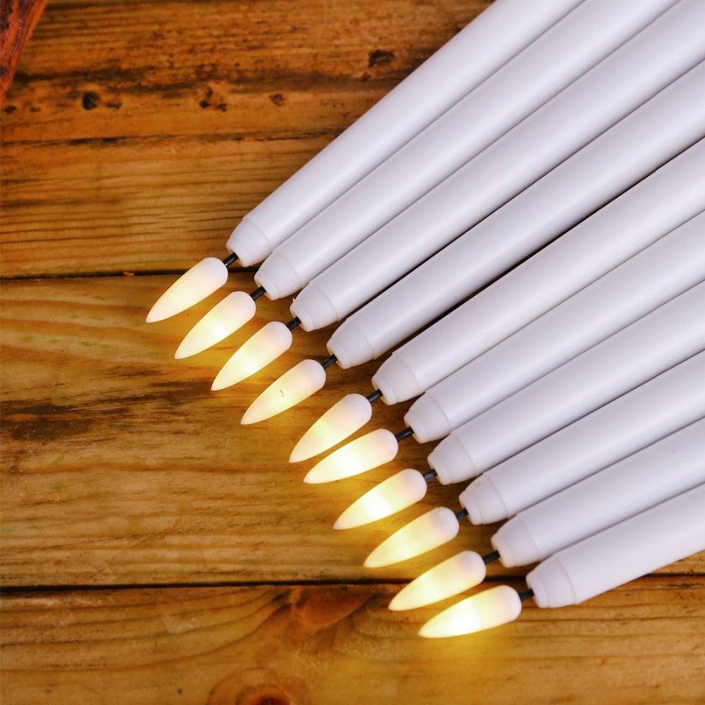 Pack of 12 Yellow Flickering Remote LED Candles Plastic Flameless Remote Taper Candles Flameless Ivory Taper Candles Flickering Battery Operated Led Warm 3D Wick Light Window Candles Real Led For Dinner Party Decoration