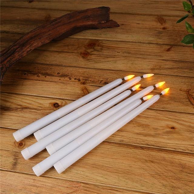 Pack of 12 Yellow Flickering Remote LED Candles Plastic Flameless Remote Taper Candles Flameless Ivory Taper Candles Flickering Battery Operated Led Warm 3D Wick Light Window Candles Real Led For Dinner Party Decoration