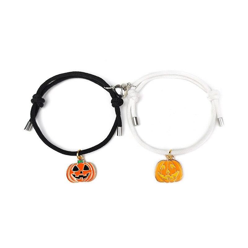 Paired Magnet Halloween Bracelet Pumpkins Hat Friendship Adjustable Matching Bracelets For Couples Magnetic Adjustable Braide Rope Halloween Mummy Ghost Pumpkin Hat Wizard Bracelet For Boyfriend Girlfriend