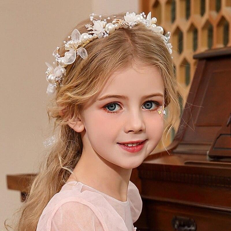 Pearl Flower Wreath Headband Girls Bridal Elegant Crowns Hair Headdress Bride Head Hoop Wedding Headbands Hair Jewelry Handmade Tiara Bridal Hair Bands Wedding Hair Accessories Gift Headpieces Hair Styling Accessories