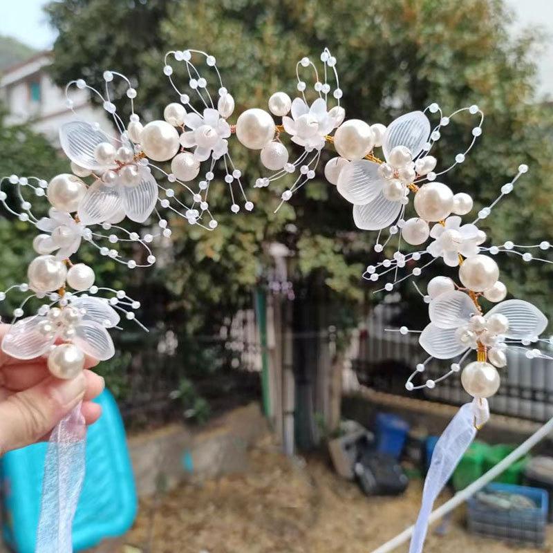 Pearl Flower Wreath Headband Girls Bridal Elegant Crowns Hair Headdress Bride Head Hoop Wedding Headbands Hair Jewelry Handmade Tiara Bridal Hair Bands Wedding Hair Accessories Gift Headpieces Hair Styling Accessories