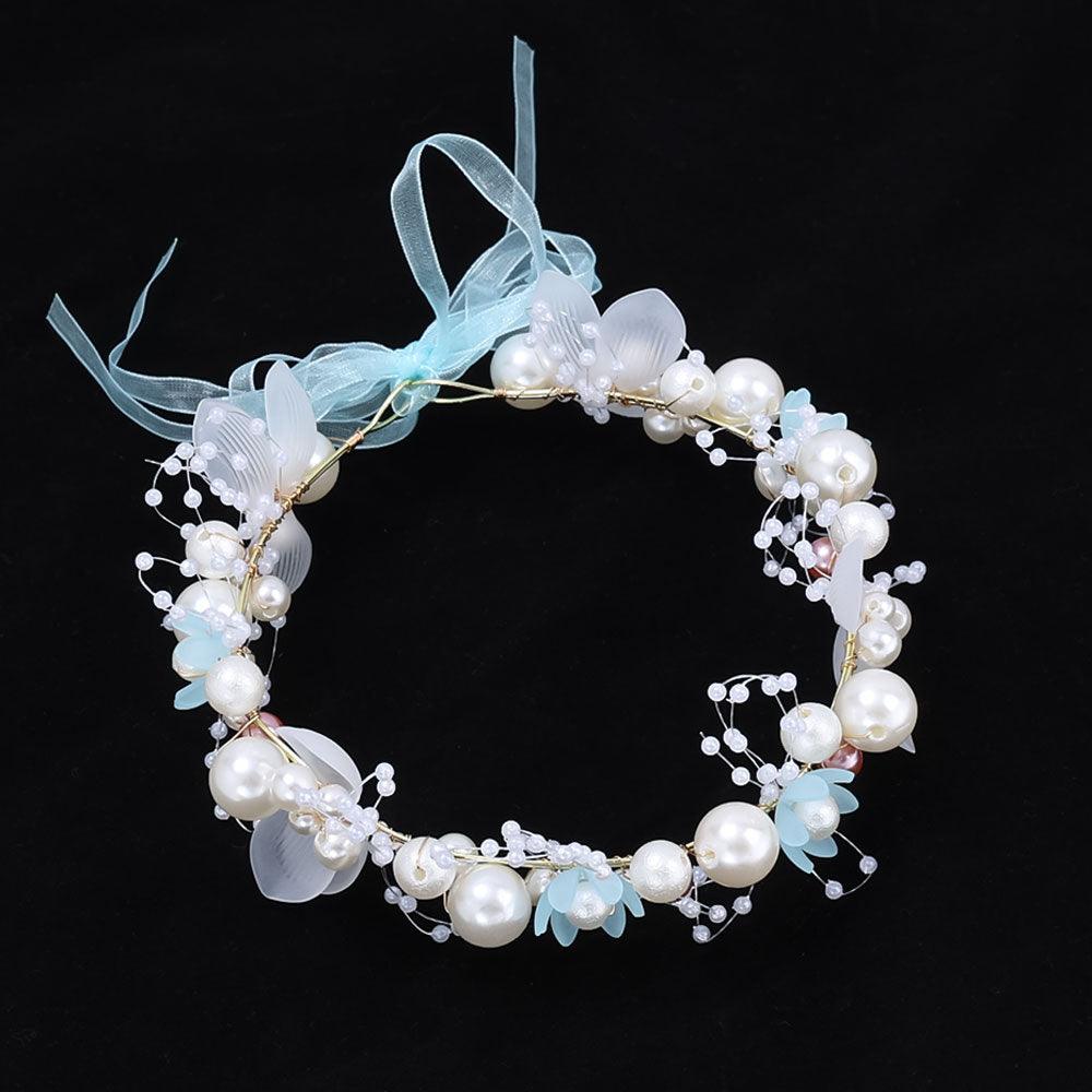 Pearl Flower Wreath Headband Girls Bridal Elegant Crowns Hair Headdress Bride Head Hoop Wedding Headbands Hair Jewelry Handmade Tiara Bridal Hair Bands Wedding Hair Accessories Gift Headpieces Hair Styling Accessories