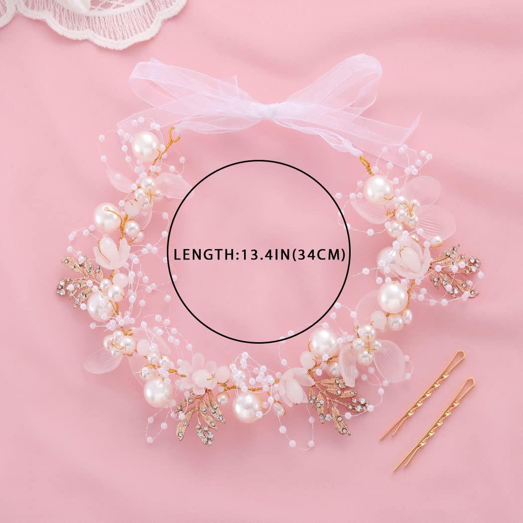 Pearl Flower Wreath Headband Girls Bridal Elegant Crowns Hair Headdress Bride Head Hoop Wedding Headbands Hair Jewelry Handmade Tiara Bridal Hair Bands Wedding Hair Accessories Gift Headpieces Hair Styling Accessories