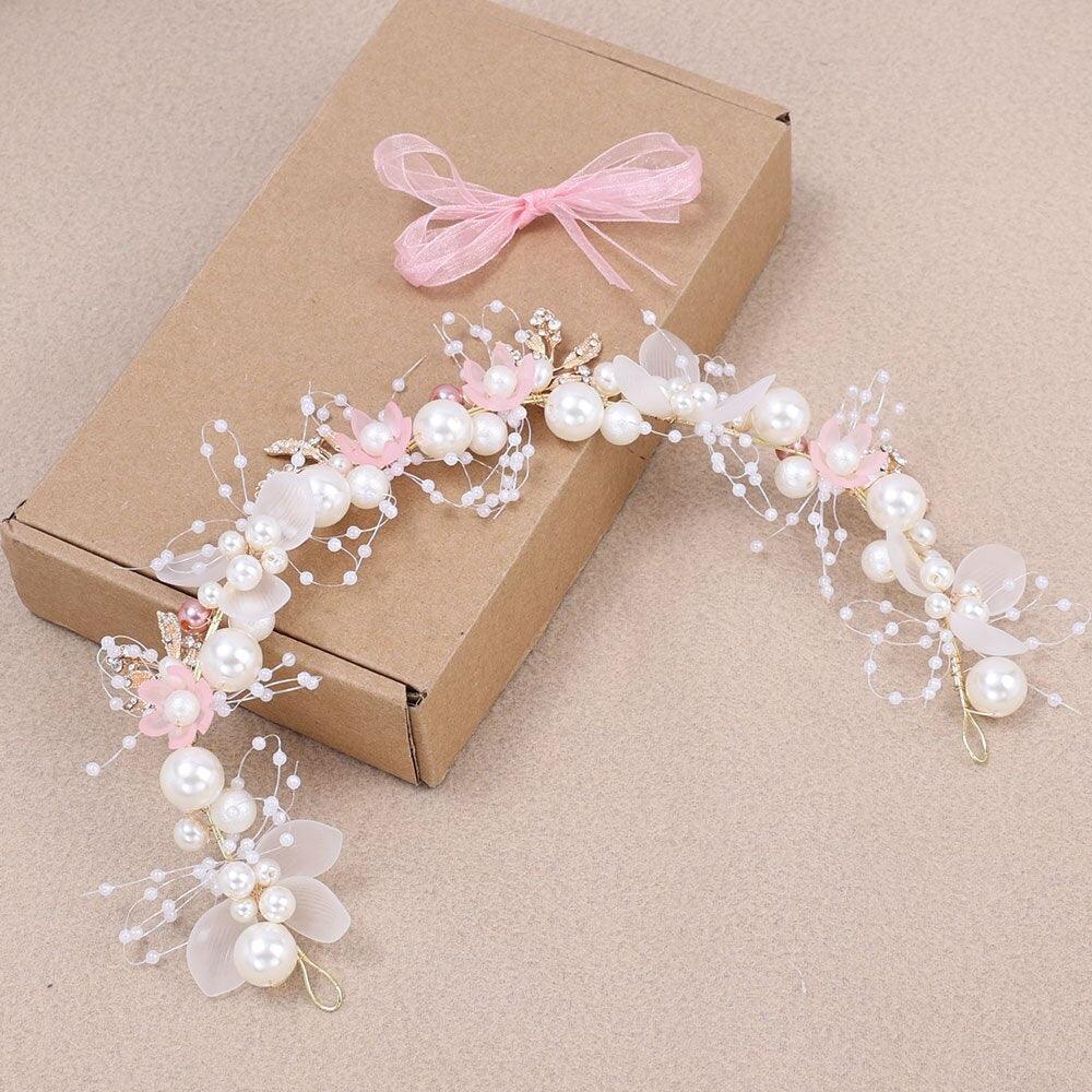 Pearl Flower Wreath Headband Girls Bridal Elegant Crowns Hair Headdress Bride Head Hoop Wedding Headbands Hair Jewelry Handmade Tiara Bridal Hair Bands Wedding Hair Accessories Gift Headpieces Hair Styling Accessories