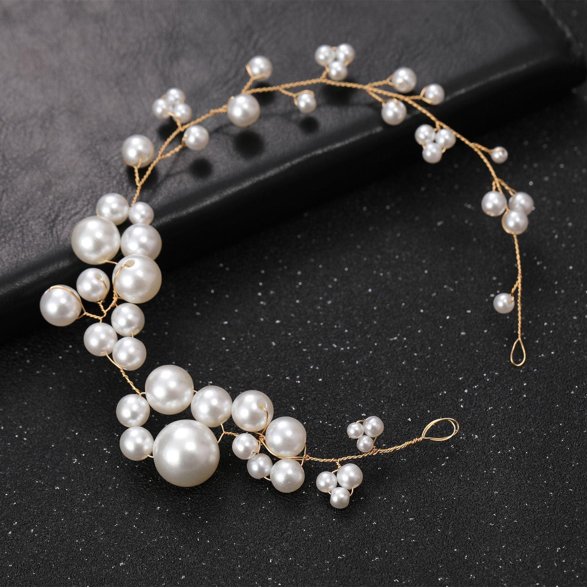 Pearls Headbands For Women Girls Bride Wedding Hairbands White Flower Tiaras And Crowns Fashion Headdress Hair Jewelry Luxurious Pearl Rhinestone Hair Jewelry For Women Handmade Tiara Bridal Hair Bands Wedding Hair Accessories