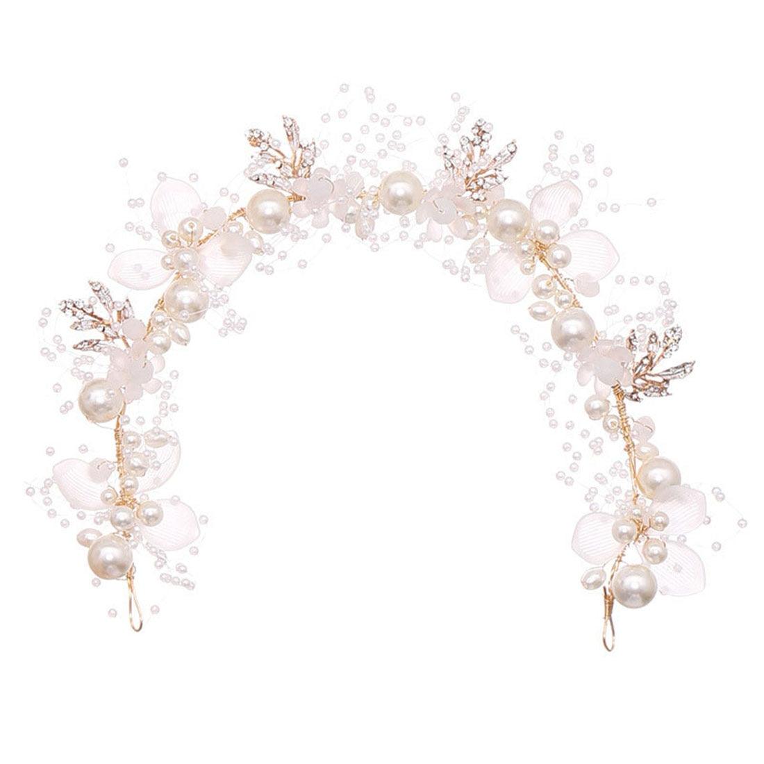 Pearls Headbands For Women Girls Bride Wedding Hairbands White Flower Tiaras And Crowns Fashion Headdress Hair Jewelry Luxurious Pearl Rhinestone Hair Jewelry For Women Handmade Tiara Bridal Hair Bands Wedding Hair Accessories