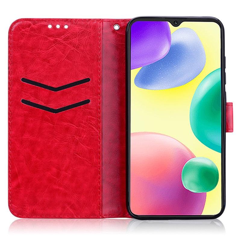 Phone Case Card Holder Slot Retro Striped Design Premium Leather Protective Case for Xiaomi 10A Case Luxury For Xiaomi Redmi 10A Phone Case Soft Silicone Leather Wallet Case For Redmi10A 10 A Flip Cover