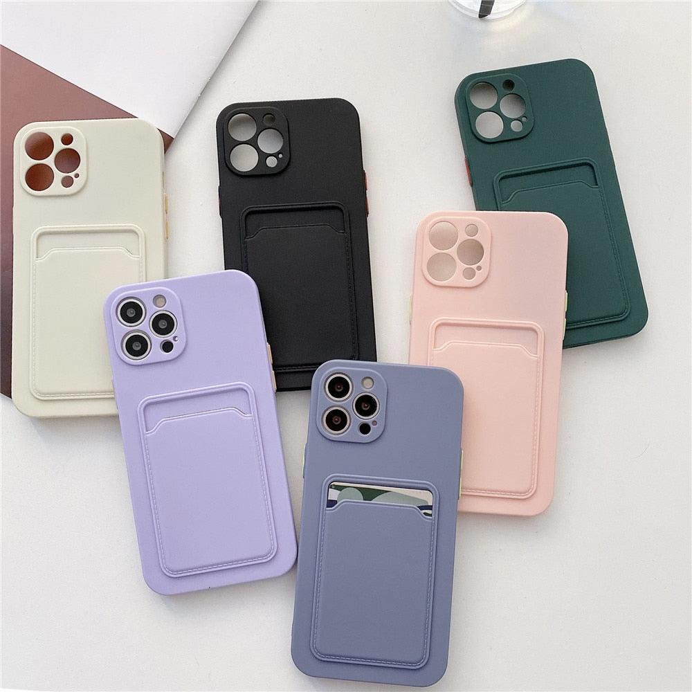 Phone Case For iphone 11 12 13 pro max XR X XS Max 12 mini 12 pro Soft Silicone Wallet Card Holder Cover For iPhone Wallet Case Compatible with iPhone 13 Secure Card Wallet Case