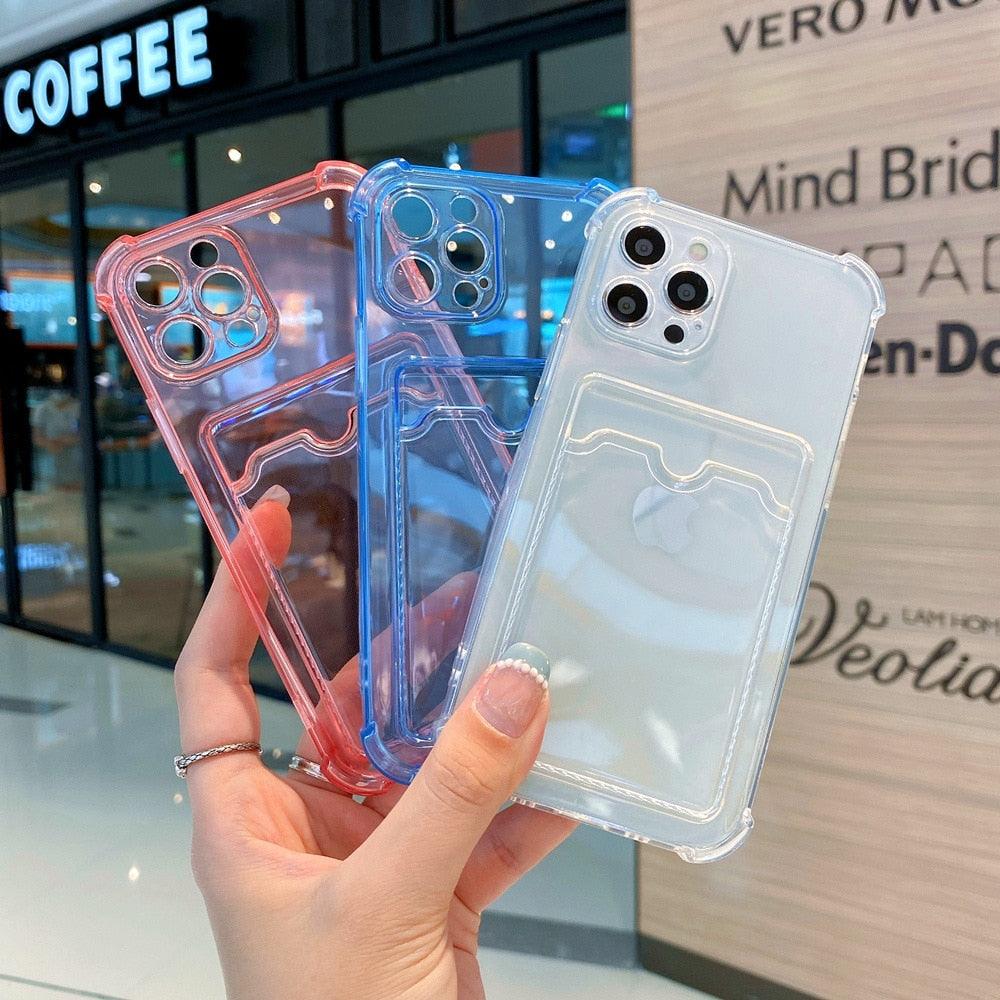 Phone Case For IPhone 12 13 14 Mini Case For iphone Cute Case Cover Soft Silicone Wallet Card Holder Clear Heavy Duty Protective Crystal Clear Back Cover with Shockproof Bumper Case