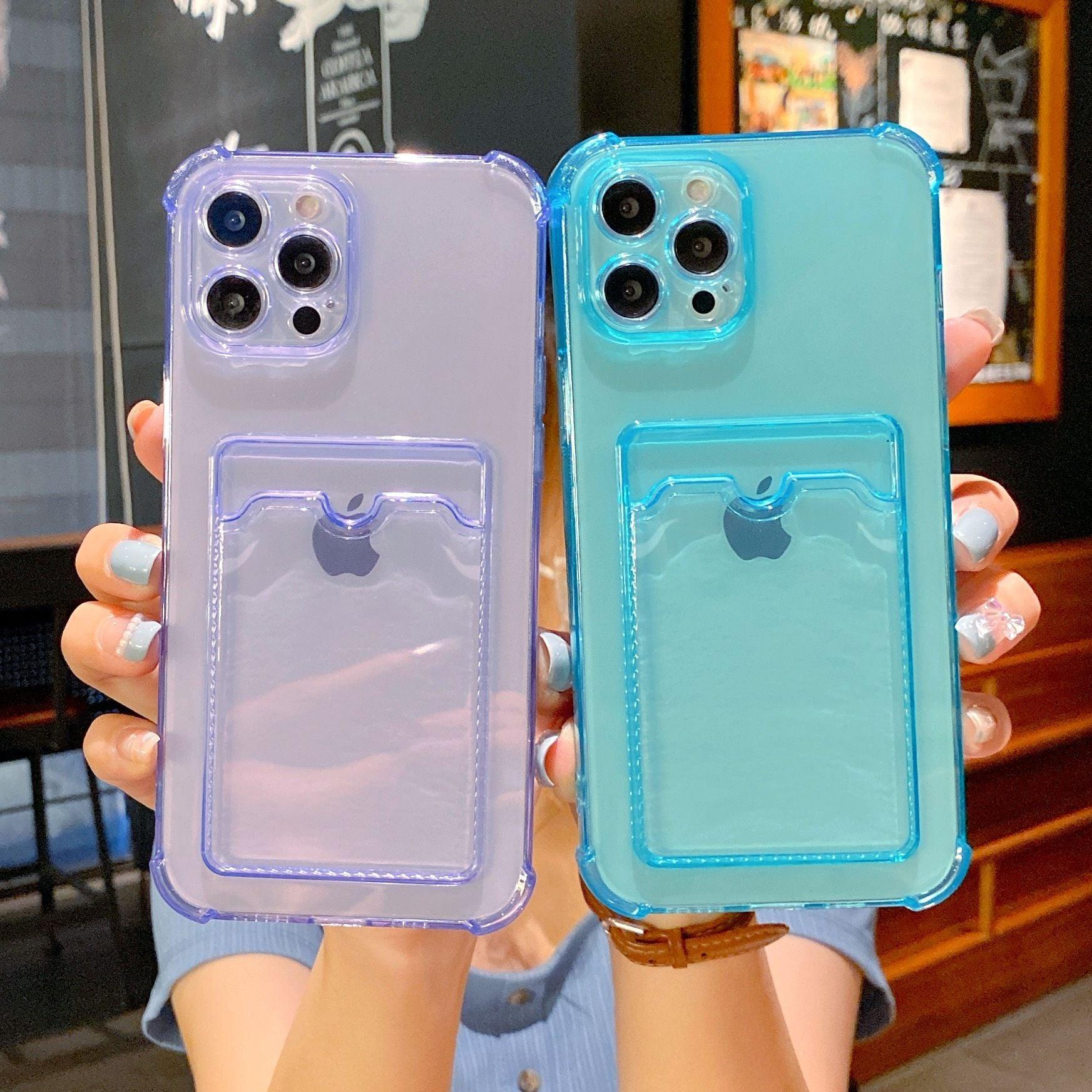 Phone Case For IPhone 12 13 14 Mini Case For iphone Cute Case Cover Soft Silicone Wallet Card Holder Clear Heavy Duty Protective Crystal Clear Back Cover with Shockproof Bumper Case