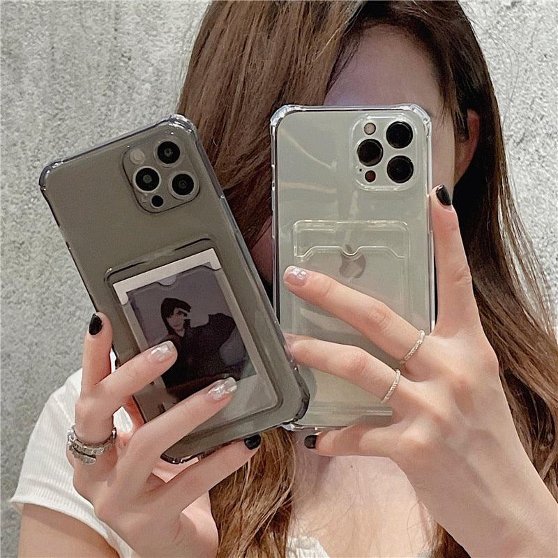 Phone Case For IPhone 12 13 14 Mini Case For iphone Cute Case Cover Soft Silicone Wallet Card Holder Clear Heavy Duty Protective Crystal Clear Back Cover with Shockproof Bumper Case