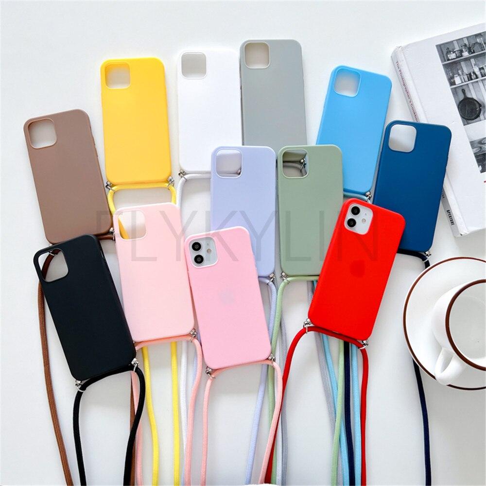 Phone Case  Strap Cord Chain Phone Case For Xiaomi Redmi Note 10 9 10S 9S Pro Max 10 9 9A 9C Cover Mi POCO X3 NFC Pro 12 Pro 11 Lite Crossbody Case Soft Matte Phone Holder with Neck Strap