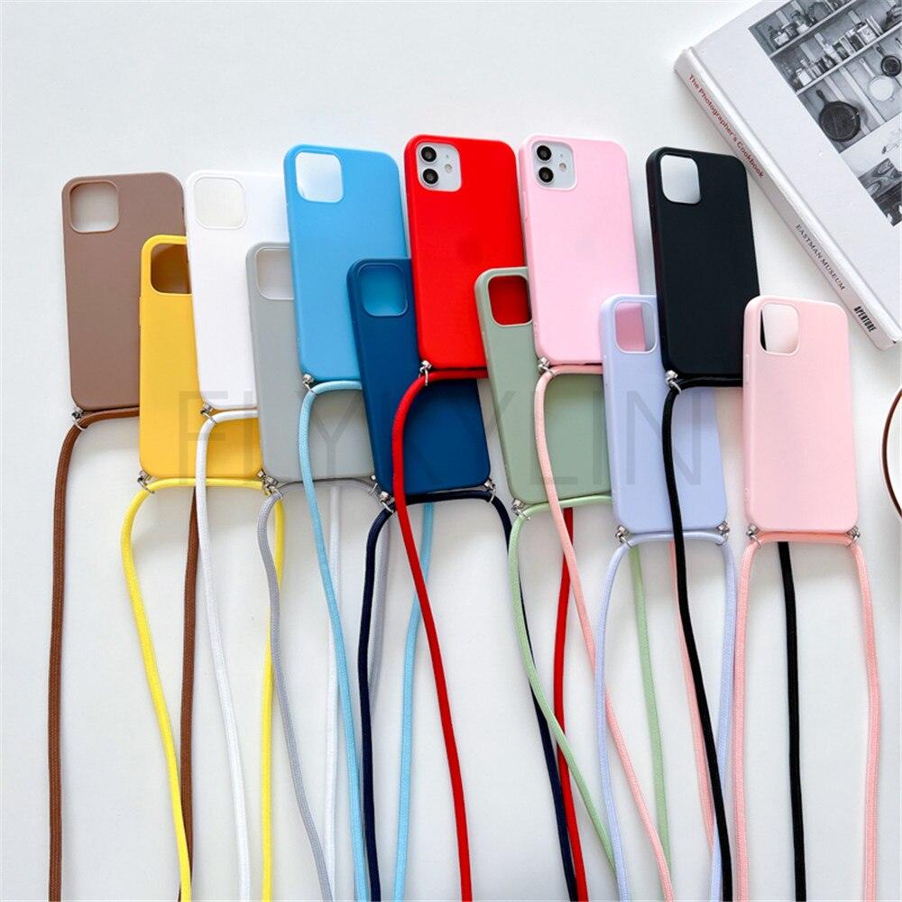 Phone Case  Strap Cord Chain Phone Case For Xiaomi Redmi Note 10 9 10S 9S Pro Max 10 9 9A 9C Cover Mi POCO X3 NFC Pro 12 Pro 11 Lite Crossbody Case Soft Matte Phone Holder with Neck Strap