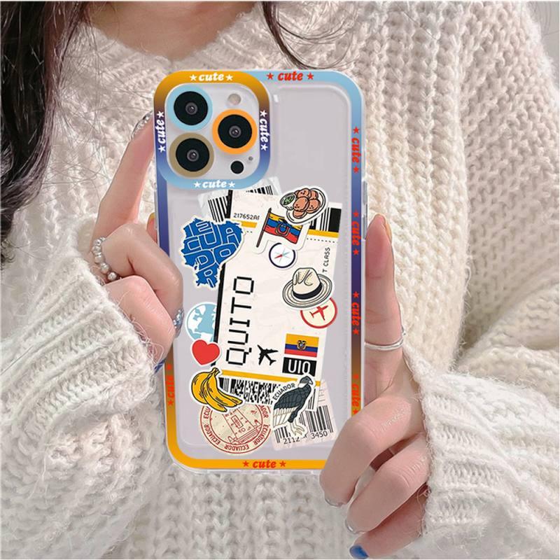 Phone Mask Design Air Ticket City London Paris Travel Phone Case for iPhone 11 12 13 Mini Pro Max 14 Pro Max Case shell Transparent  Bumper Clear Phone Case Cover Designed for iPhone