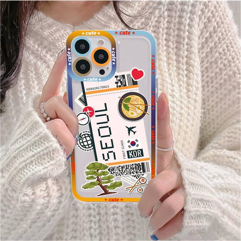 Phone Mask Design Air Ticket City London Paris Travel Phone Case for iPhone 11 12 13 Mini Pro Max 14 Pro Max Case shell Transparent  Bumper Clear Phone Case Cover Designed for iPhone