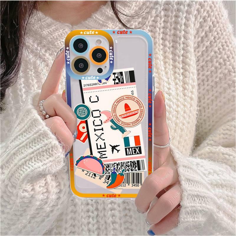 Phone Mask Design Air Ticket City London Paris Travel Phone Case for iPhone 11 12 13 Mini Pro Max 14 Pro Max Case shell Transparent  Bumper Clear Phone Case Cover Designed for iPhone