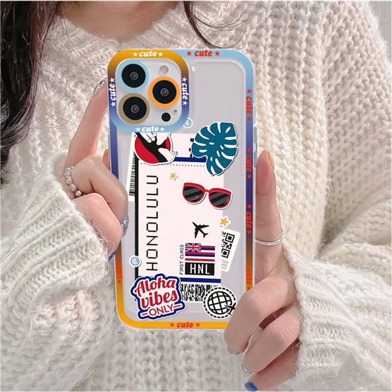 Phone Mask Design Air Ticket City London Paris Travel Phone Case for iPhone 11 12 13 Mini Pro Max 14 Pro Max Case shell Transparent  Bumper Clear Phone Case Cover Designed for iPhone