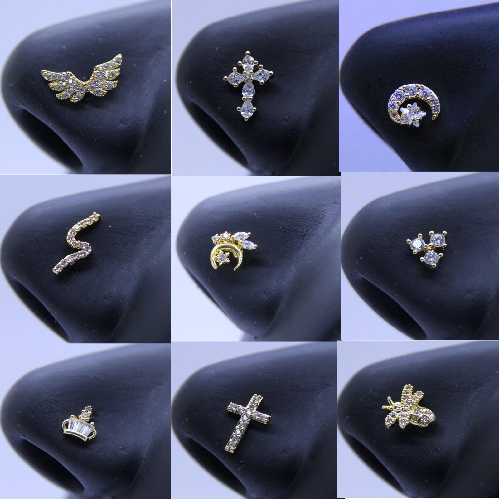 Piercing Jewelry CZ Nose Rings For Nose Piercing Stainless Steel Nose Screw Nose Rings Studs Surgical Steel Nose Nostril For Women Butterfly Nose Studs L-Bend Nose Jewelry Stainless Steel Nose Rings L Shape Bone Screw Nose Studs for Women Men