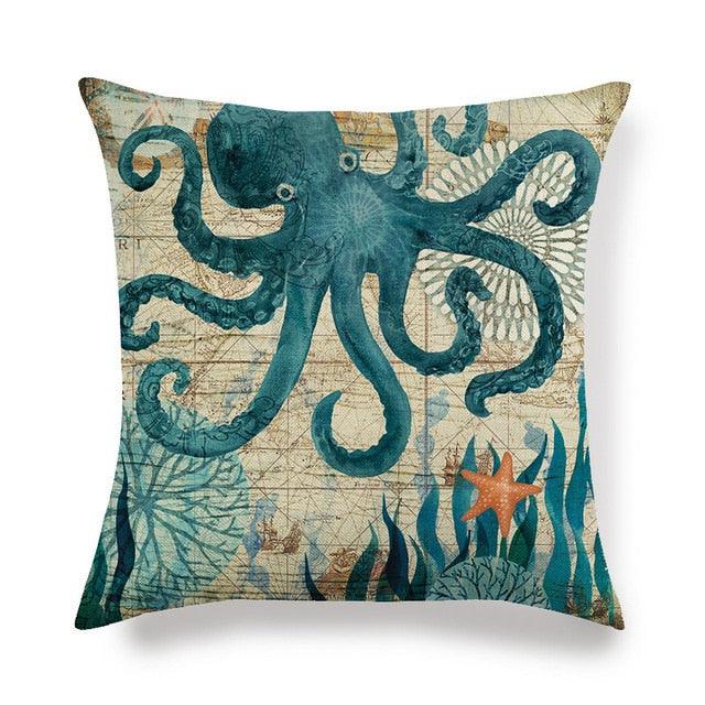 Pillowcase Sofa Cushion Cover Decoration Linen Pillow Case Higher Quality Marine Sea Life Pillow Covers Cases Super Soft Square Cushion Decorative Pillow Pattern Sofa Pillow Cover Couch Pillow 45x45CM