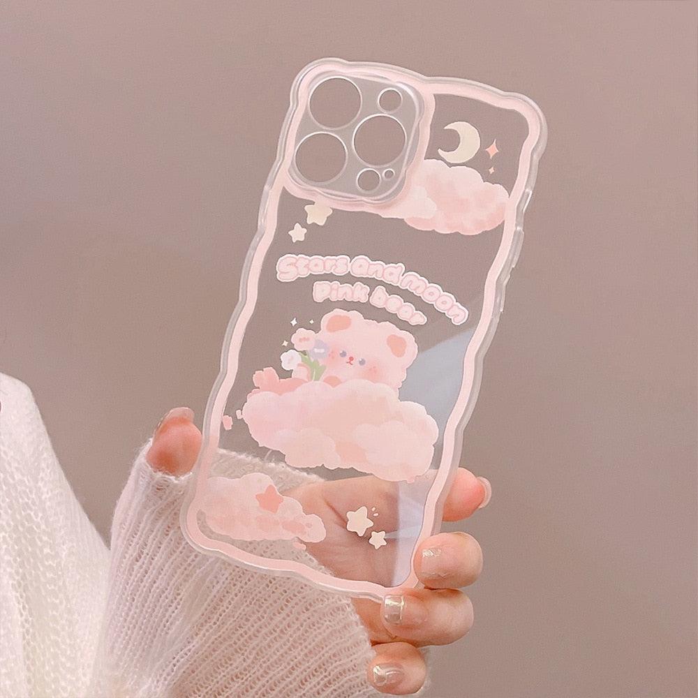 Pink Summer Moon Sky Cloud Transparent Phone Case For iPhone 14 13 12 11 Pro Max Xr 14 Plus Xs Max 8 Plus Case Drop Protection Shockproof Case Full Body Protective Scratch-Resistant Cover for iPhone