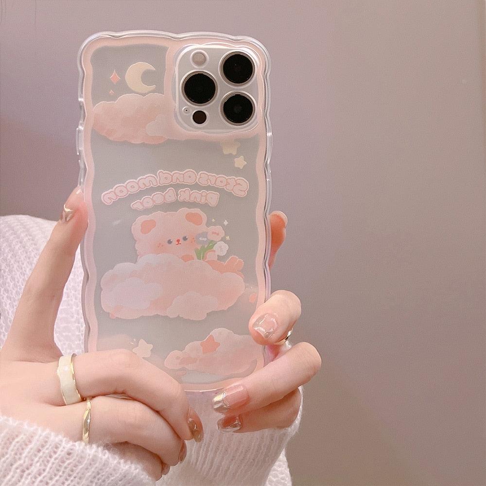 Pink Summer Moon Sky Cloud Transparent Phone Case For iPhone 14 13 12 11 Pro Max Xr 14 Plus Xs Max 8 Plus Case Drop Protection Shockproof Case Full Body Protective Scratch-Resistant Cover for iPhone