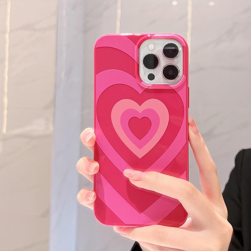 Pink Sweet Love Heart Phone Case For iPhone 14 13 12 11 Pro Max Mini XS X XR 7 8 Plus SE 3 Soft Silicone Bumper Protective Cover With Cute Love Heart Pattern Design for Women Girls Teen