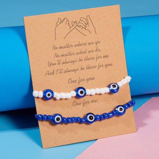 Pinky Promise Blue Bracelet Sets Colorful Crystal Bead Rope Chain Lucky Couple Bracelets Colorful Eye Bracelets Handmade Braided Rope Bracelets For Women Friendship Charm Jewelry