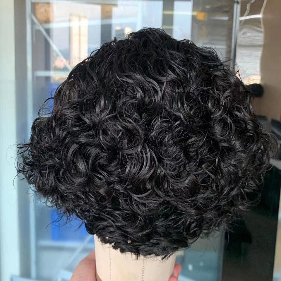 Pixie Cut Short Curly Lace Front Human Hair Wigs for Black Women Brazilian Water Deep Wave Side Part Bob Wig Transparent Lace Wigs For Black Women Gifts for Girlfriends