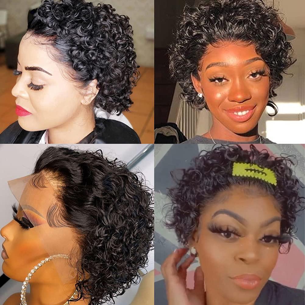 Pixie Cut Short Curly Wig Human Hair Wigs Pre Plucked Brazilian Deep Water Wave Virgin Lace Front Wig For Women With Baby Hair Wigs For Black Women Gifts for Girlfriends