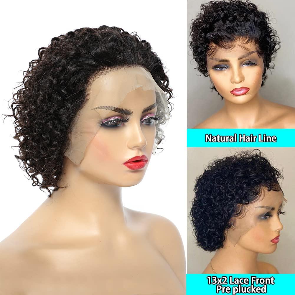 Pixie Cut Short Curly Wig Human Hair Wigs Pre Plucked Brazilian Deep Water Wave Virgin Lace Front Wig For Women With Baby Hair Wigs For Black Women Gifts for Girlfriends