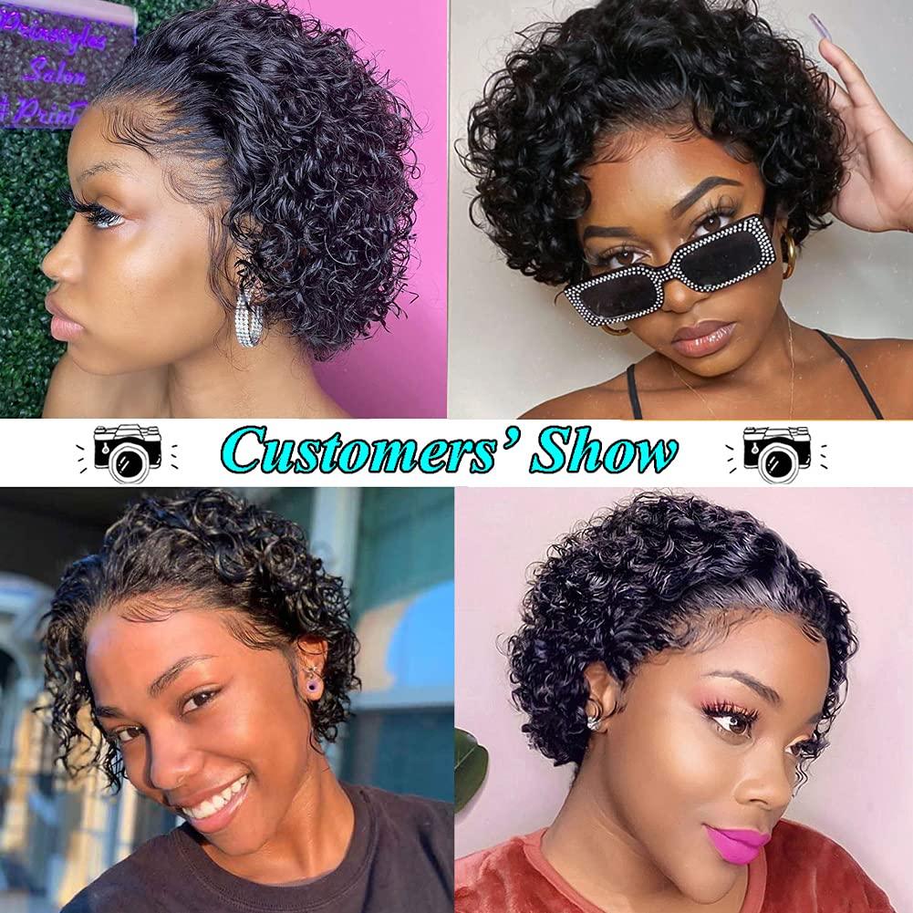 Pixie Cut Short Curly Wig Human Hair Wigs Pre Plucked Brazilian Deep Water Wave Virgin Lace Front Wig For Women With Baby Hair Wigs For Black Women Gifts for Girlfriends