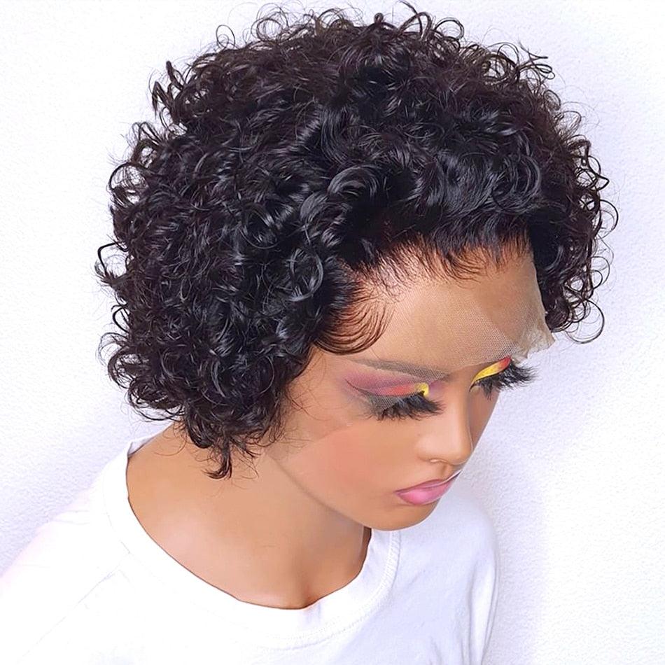 Pixie Cut Wig Short Bob Curly Lace Frontal Human Hair Wig Transparent Lace Wig For Women Deep Wave Human Hair Wigs For Black Women Gifts for Girlfriends