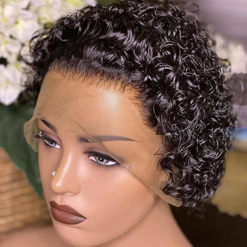 Pixie Cut Wig Short Bob Curly Lace Frontal Human Hair Wig Transparent Lace Wig For Women Deep Wave Human Hair Wigs For Black Women Gifts for Girlfriends