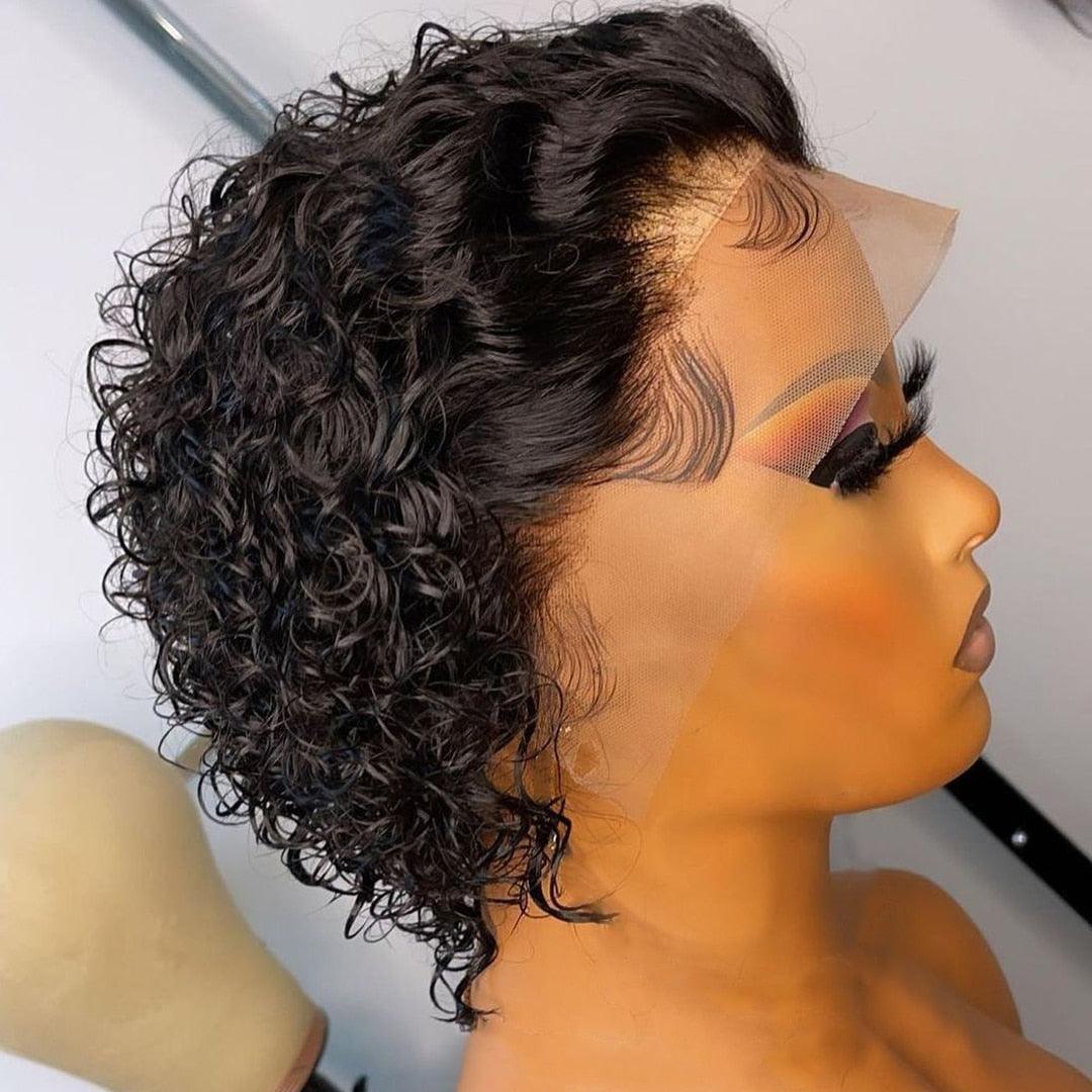 Pixie Cut Wig Short Bob Curly Lace Frontal Human Hair Wig Transparent Lace Wig For Women Deep Wave Human Hair Wigs For Black Women Gifts for Girlfriends