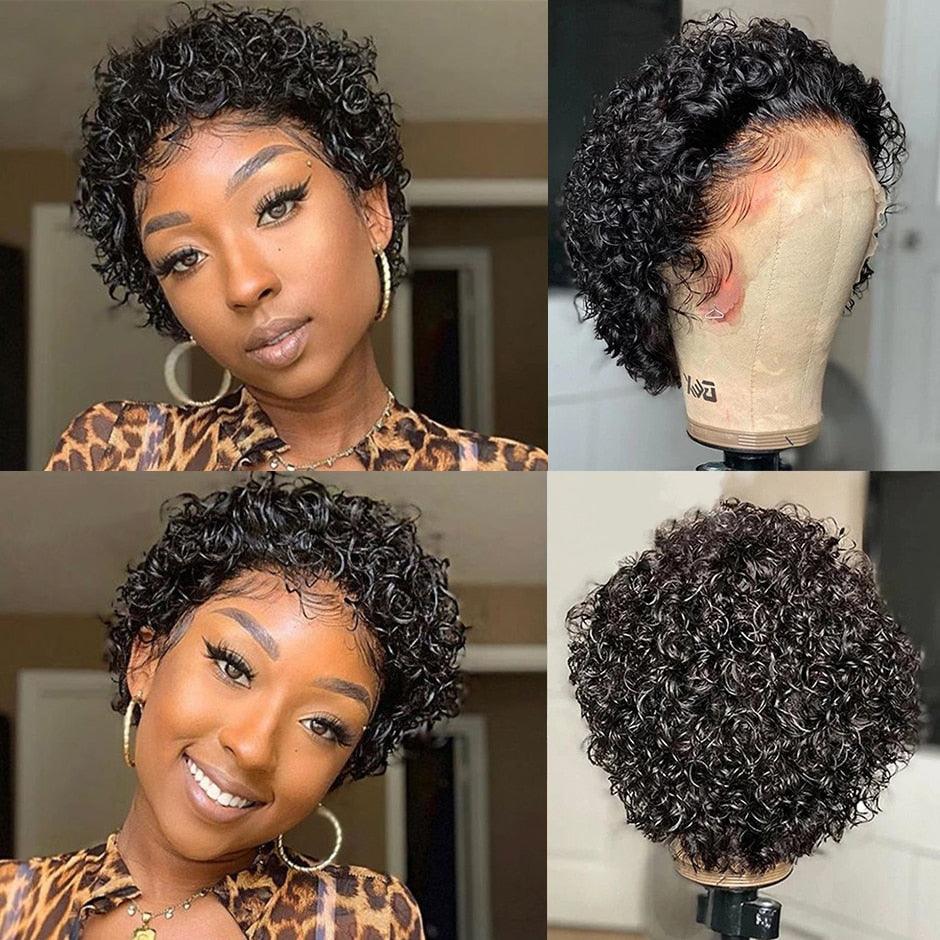 Pixie Cut Wig Short Bob Curly Lace Frontal Human Hair Wig Transparent Lace Wig For Women Deep Wave Human Hair Wigs For Black Women Gifts for Girlfriends