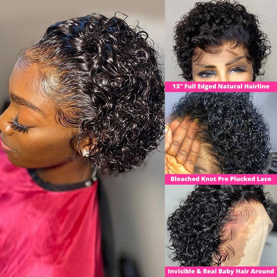 Pixie Cut Wig Short Curly Human Hair Wigs Human Hair Wig 13X1 Transparent Lace Wig For Women Human Hair Pre Plucked Baby Hair Wigs For Black Women