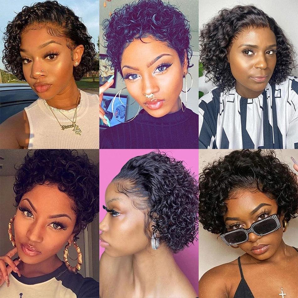 Pixie Cut Wig Short Curly Human Hair Wigs Human Hair Wig 13X1 Transparent Lace Wig For Women Human Hair Pre Plucked Baby Hair Wigs For Black Women