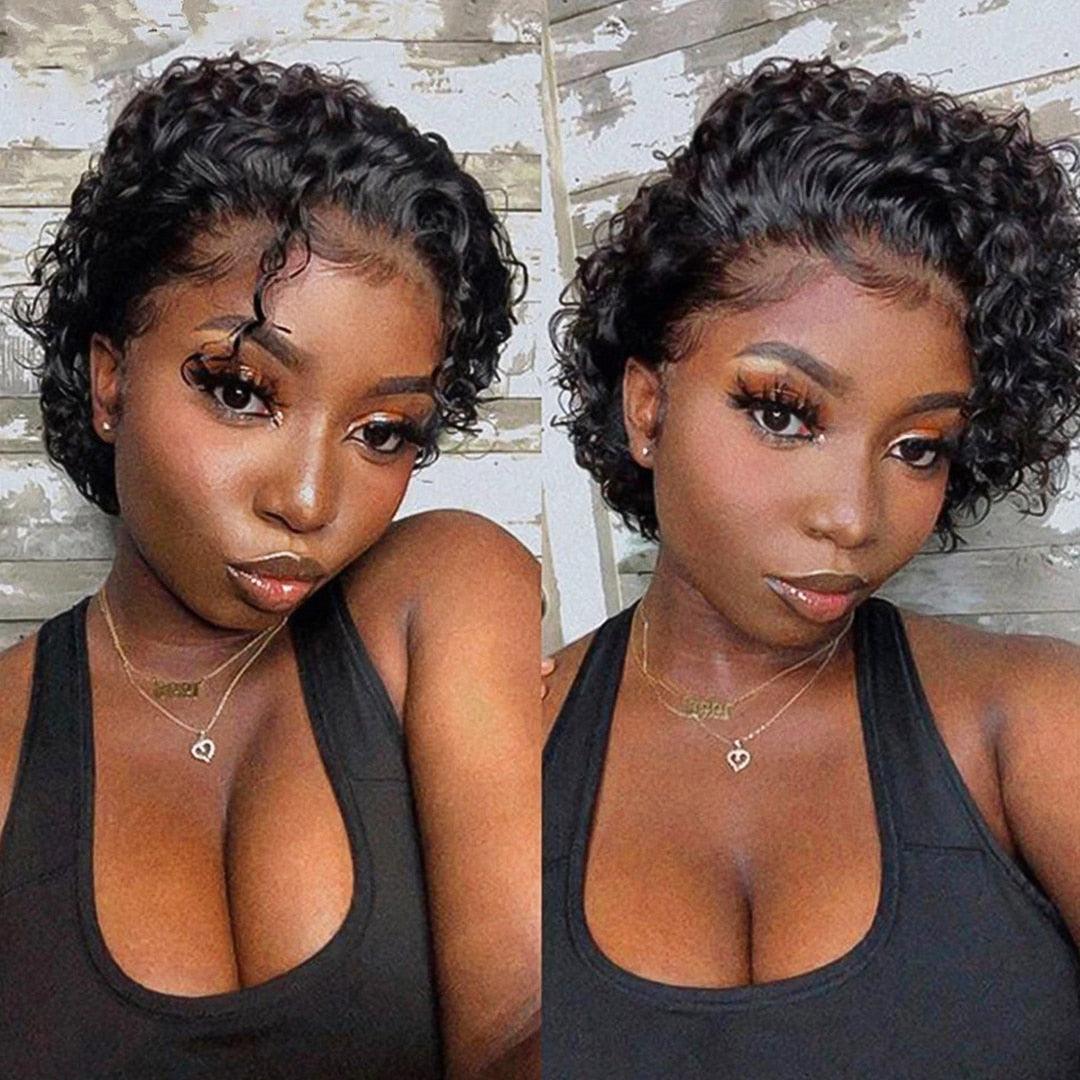 Pixie Cut Wig Short Curly Human Hair Wigs Human Hair Wig 13X1 Transparent Lace Wig For Women Human Hair Pre Plucked Baby Hair Wigs For Black Women