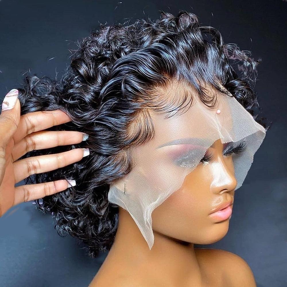 Pixie Cut Wig Short Curly Human Hair Wigs Human Hair Wig Transparent Lace Wigs For Women Pre Plucked Curly Bob Wigs For Black Women Gifts for Girlfriends