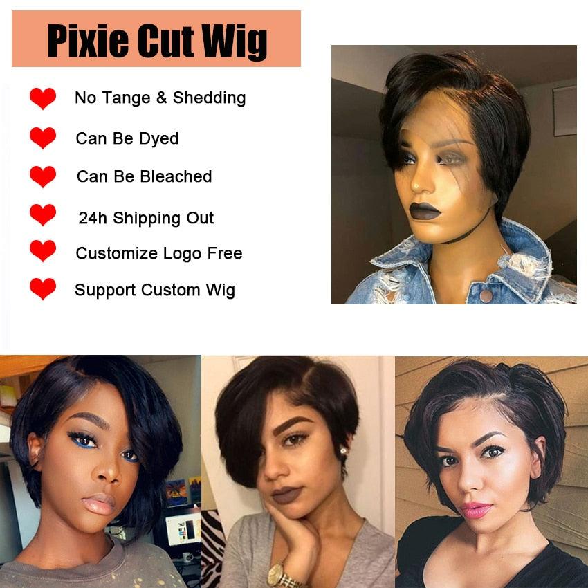 Pixie Cut Wig Short Lace Front Human Hair Wigs For Black Women Brazilian T part Straight Bob Wigs Lace Front Wig Remy Hair Side Part Wigs For Black Women Gifts for Girlfriends