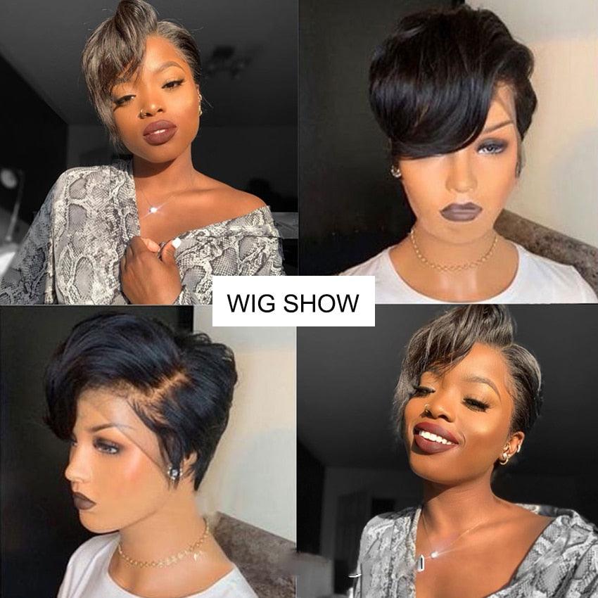 Pixie Cut Wig Short Lace Front Human Hair Wigs For Black Women Brazilian T part Straight Bob Wigs Lace Front Wig Remy Hair Side Part Wigs For Black Women Gifts for Girlfriends