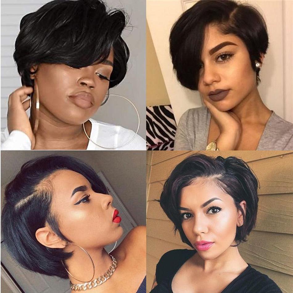 Pixie Cut Wig Short Lace Front Human Hair Wigs For Black Women Brazilian T part Straight Bob Wigs Lace Front Wig Remy Hair Side Part Wigs For Black Women Gifts for Girlfriends