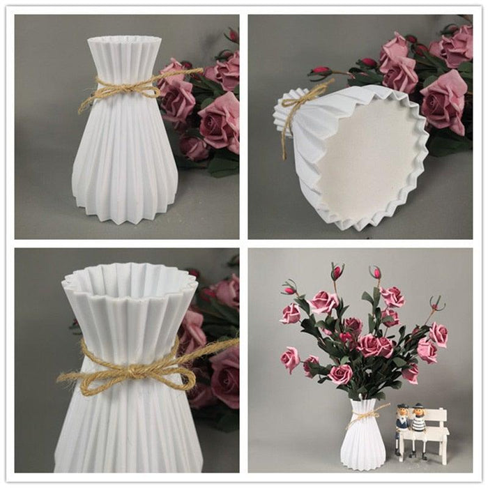 Plastic Vases Anti-ceramic Unbreakable Basket Imitation Rattan Flower Vase For Home Décor Desktop Decoration Living Room Office or Bookshelf